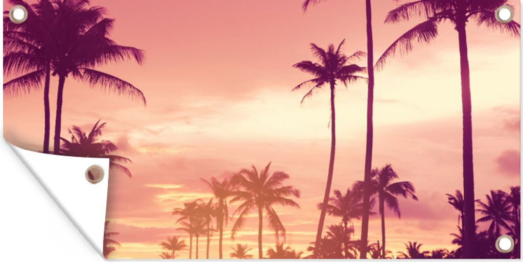 MuchoWow 80x40 cm Outdoor-Poster Gartendeko Sichtschutz Garten Poster für den Garten Himmel - Palme - Abend - Natur - Tropisch