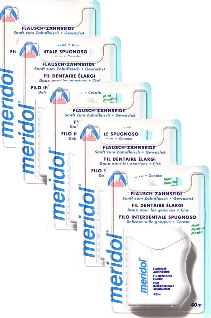 5x Meridol Zahnseide - Flausch gewachst mit Minze - 5x 40 m