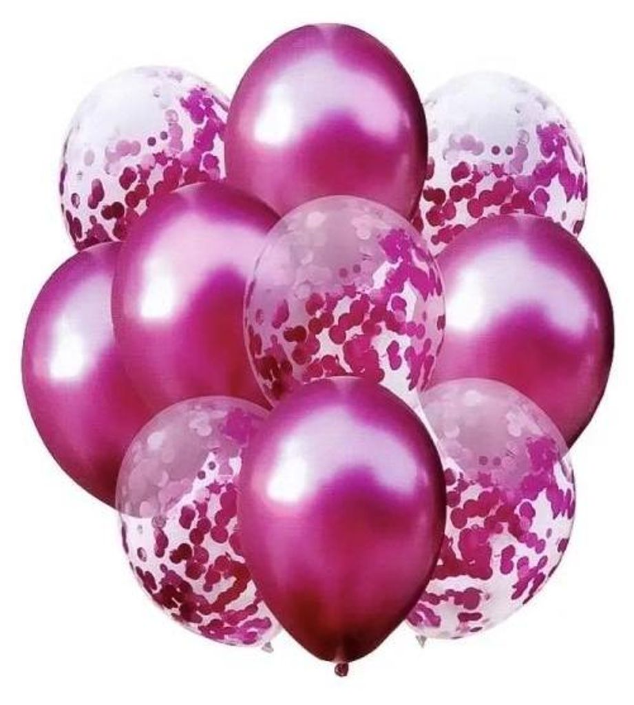 Ballons in Metallic-Rosa und Konfetti, 10 Stück – GoParty