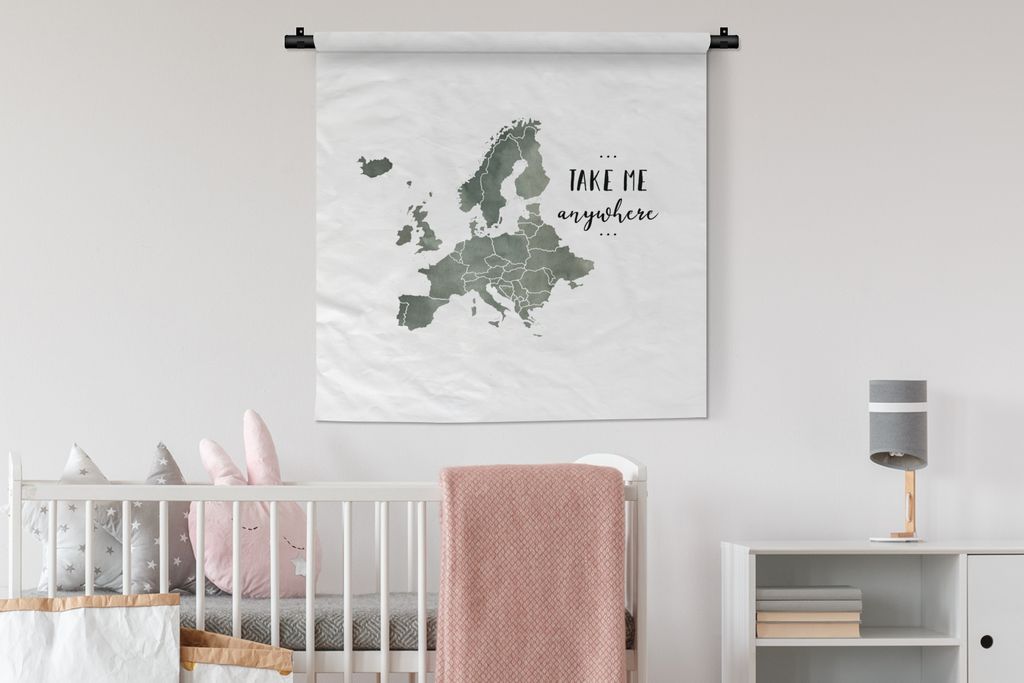 MuchoWow Wandteppich Wandbehang Karte - Europa - Aquarell - Zitat 90x90 cm Tapisserie Dekoration Wandtuch - Wandaufhänger