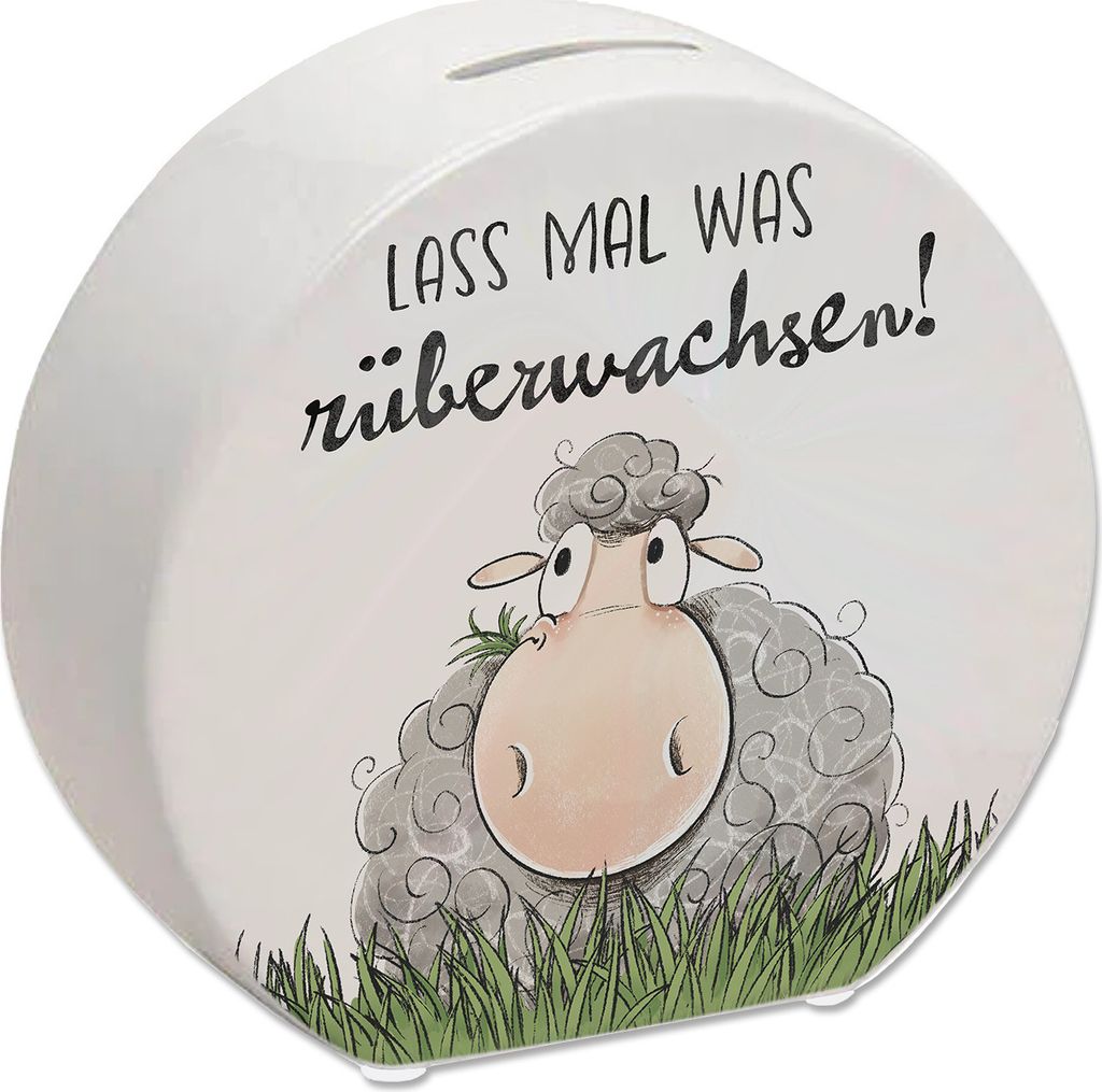 Schaf Spardose mit Spruch Lass mal was rüberwachsen