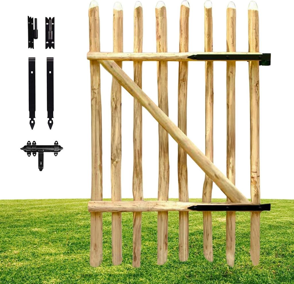 Floranica Zauntor Haselnussholz 100 cm breit x 115 cm Gartentor für Staketenzaun Hoftor Tür Zauntor für Staketenzaun Gartenpforte inkl. Scharniere