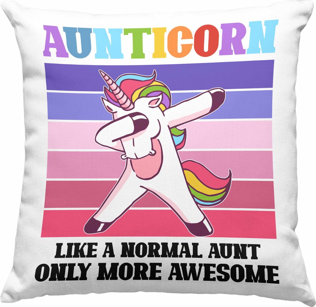 Trendation - Tante Geschenk Deko-Kissen mit Füllung 40x40 Lustiger Spruch Aunticorn Geschenkidee für Beste Tante (Grau)
