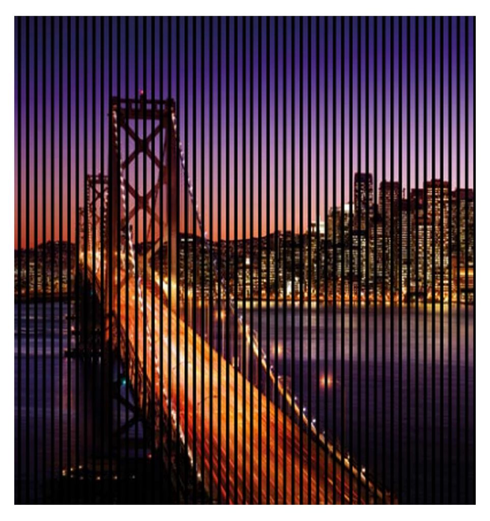 Akustikpaneele mit Digitaldruck San Francisco01 19 x 2253 x 2400 mm San Francisco Golden Gate Bridge MDF PET-Fasern Wandpaneele Lila Orange 4 Einze...