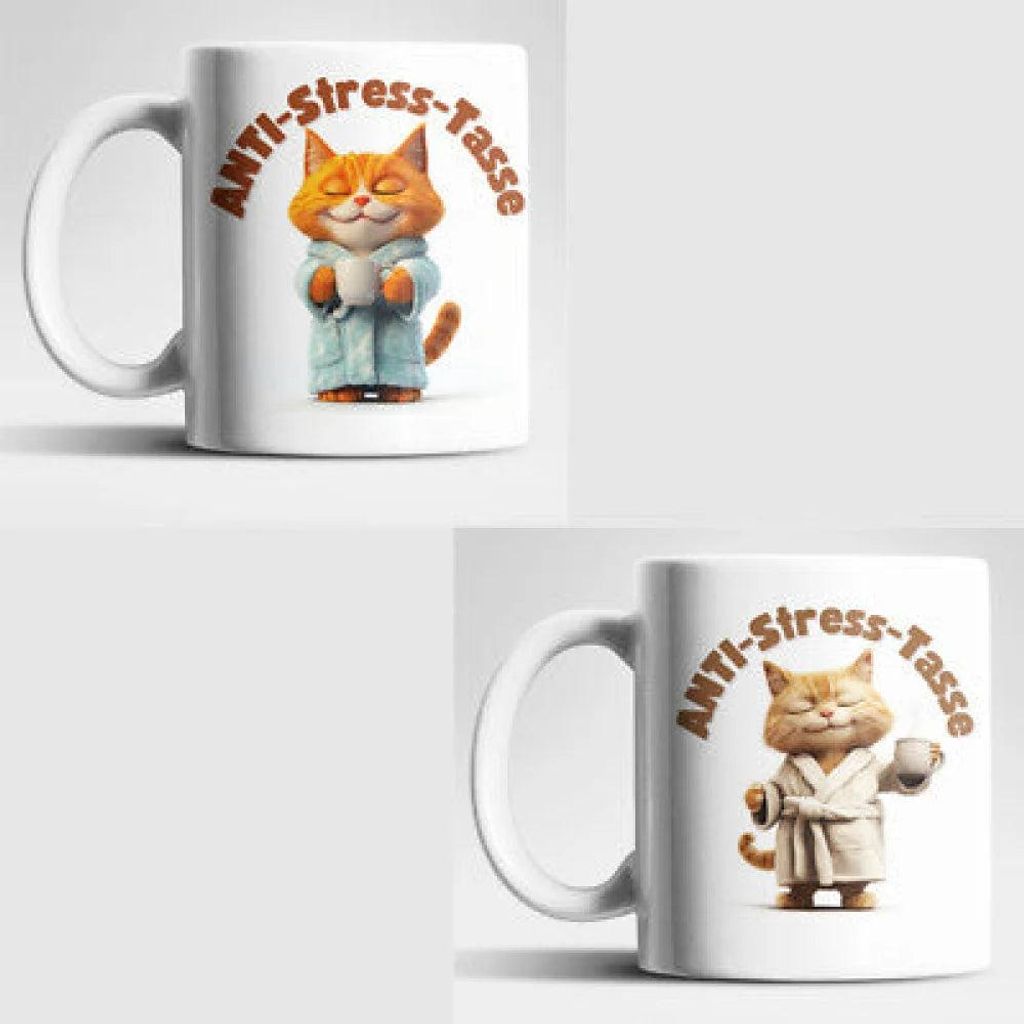 Anti Stress Katze Kätzchen 2er Set Kaffeetasse Teetasse Geschenkidee