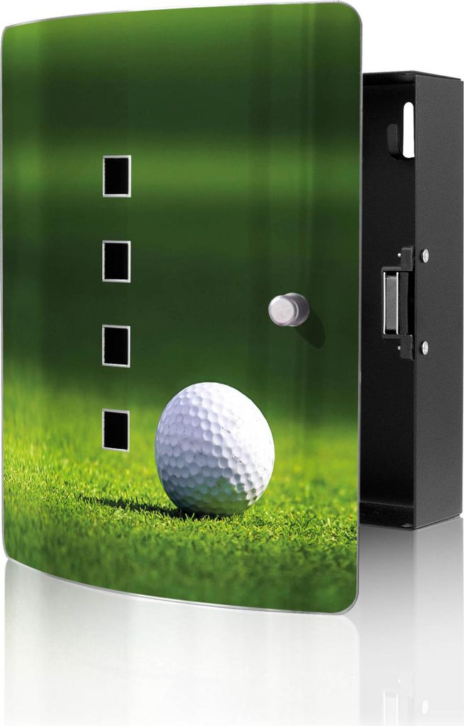 banjado Design Schlüsselkasten aus Edelstahl für 10 Schlüssel, Schlüsselschrank 24 x 21,5 x 7cm groß mit Magnetverschluss, Einsamer Golfball [...