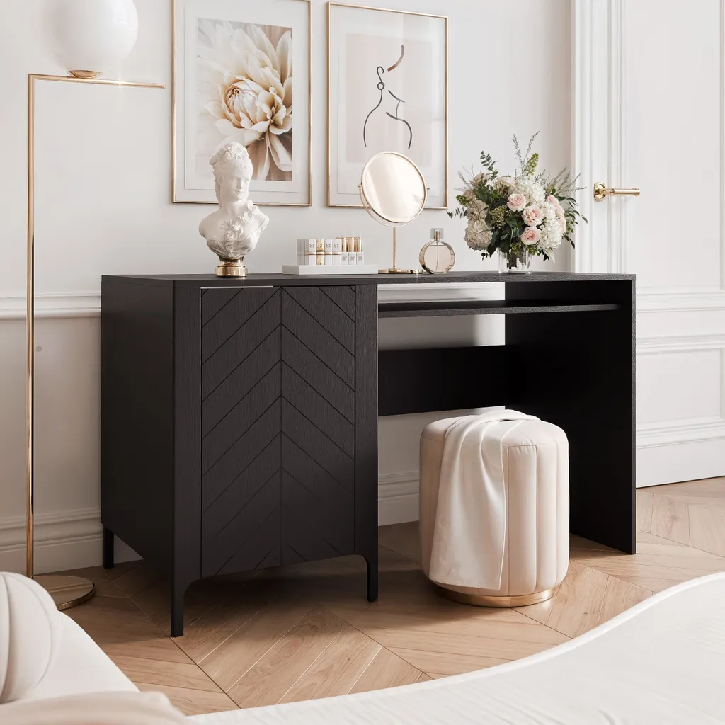 Bureau informatique noir 135 cm LORIEN idéal pour télétravail et tri
