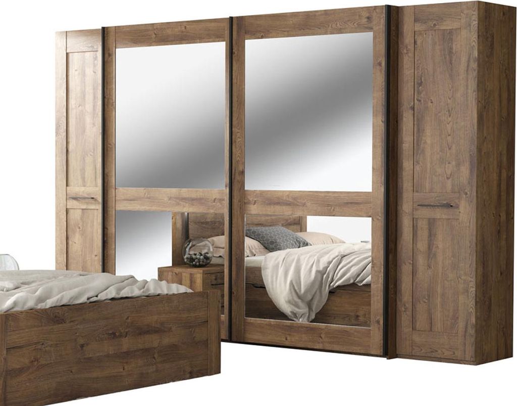 Dreh-/Schwebetürenschrank Madryt Kleiderschrank 319cm ribbeck eiche / Spiegel (18657)