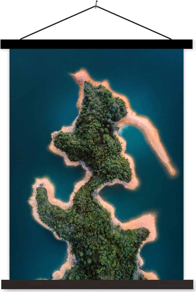 MuchoWow Textilposter Meer - Insel - Abstrakt 120x160 cm mit schwarzem Rahmen - Magnetischer