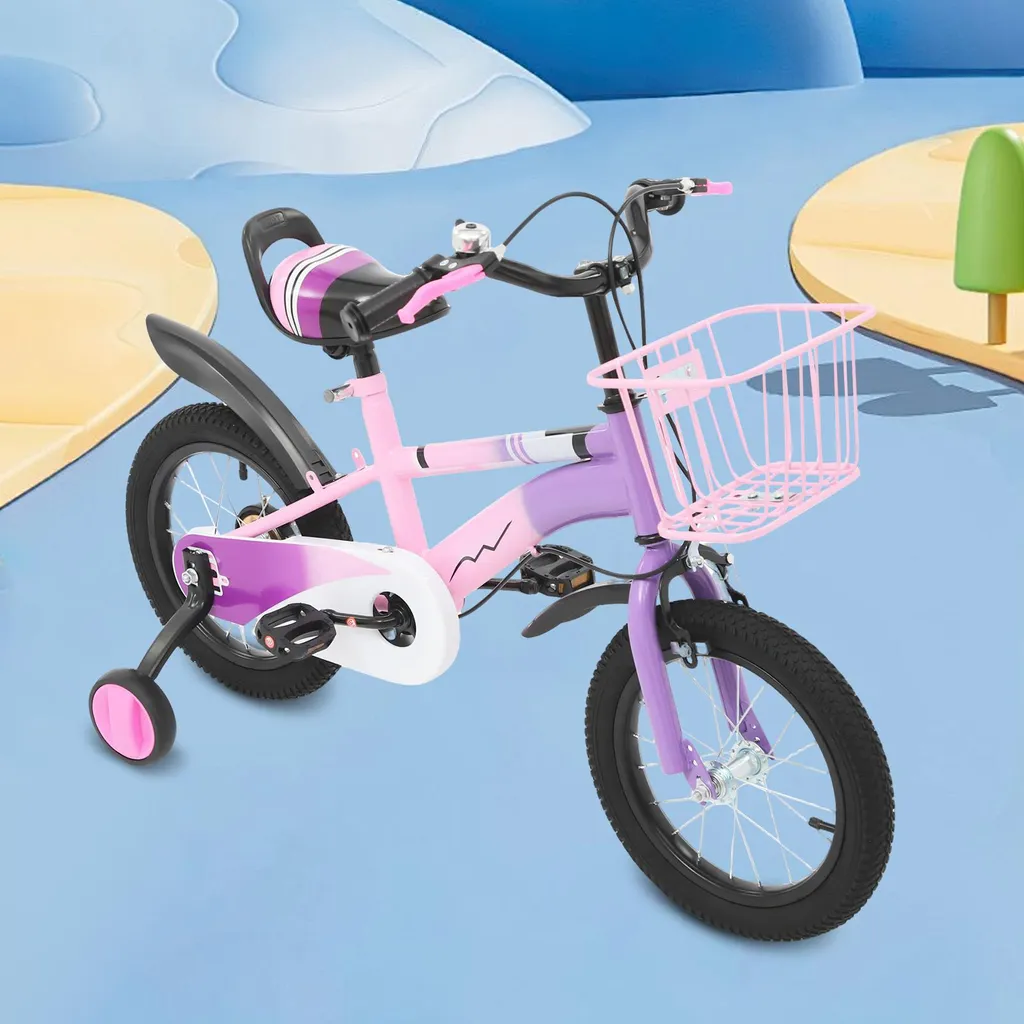 Vélo enfant violet 14 pouces avec stabilisateurs et cadre robuste - 7