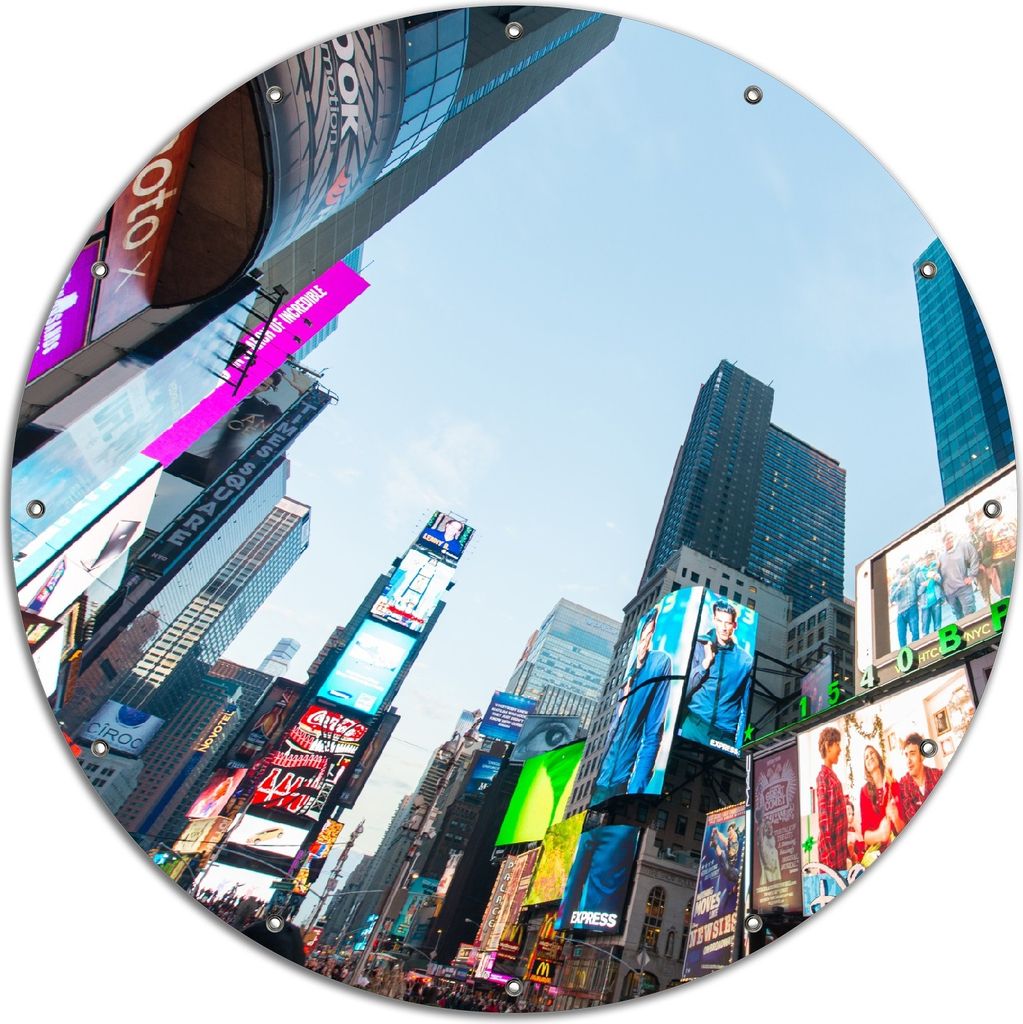 Wallario rundes Outdoor-Poster für Garten oder Balkon, Motiv Times Square in New York, 120 cm Durchmesser