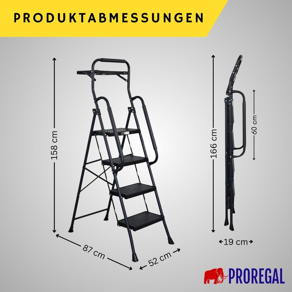Profi-Trittleiter klappbar mit  | mit Handbügel und Produktbild 