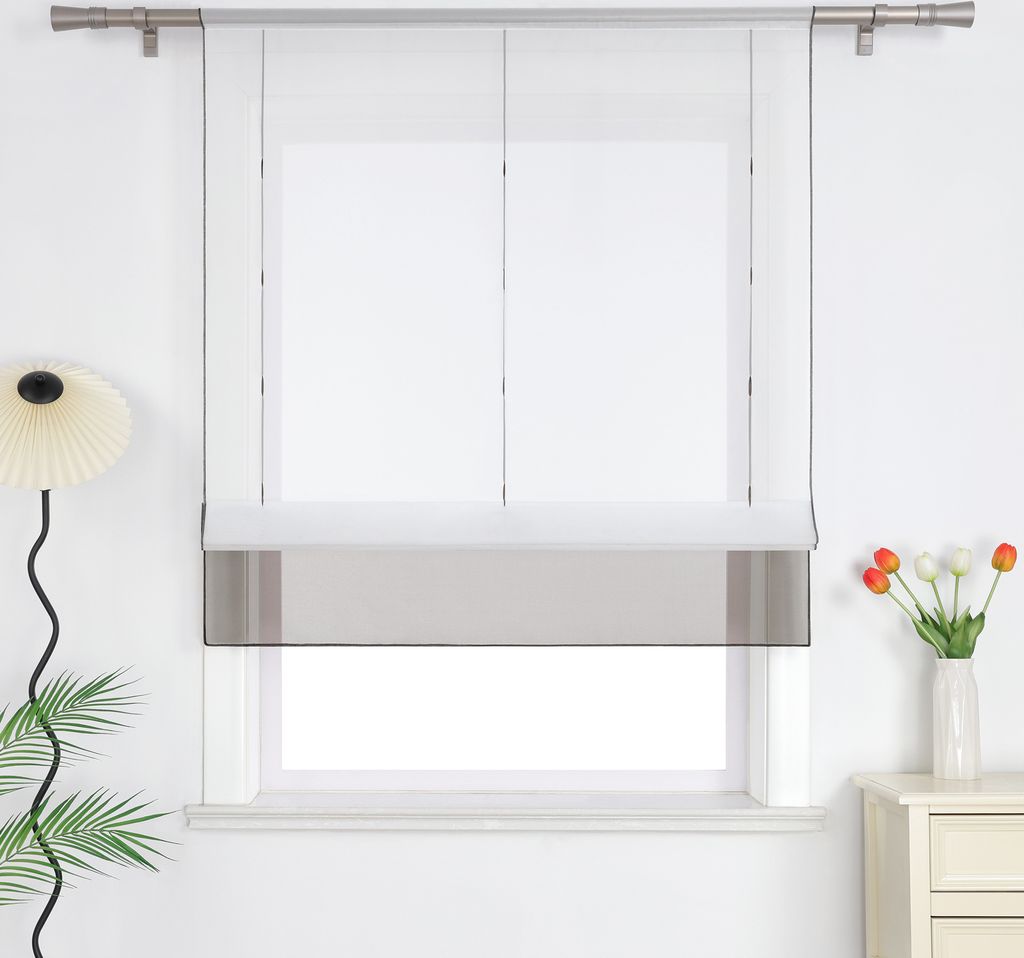 Joyswahl Raffrollo Modern Raffgardine Voile Küche Gardinen Stangendurchzug Transparent Grau BxH 100x155cm