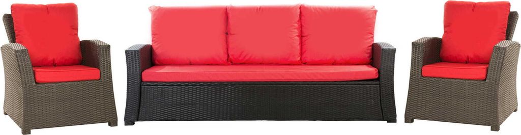 Polyrattan-Möbelkissen set 5-Sitzer 168x60cm + 2x 56x52cm| Sitzkissen-Set Rot, Outdoor-Kissen mit Rückenlehne, Gartenstuhle-Kissen, Sofakissen