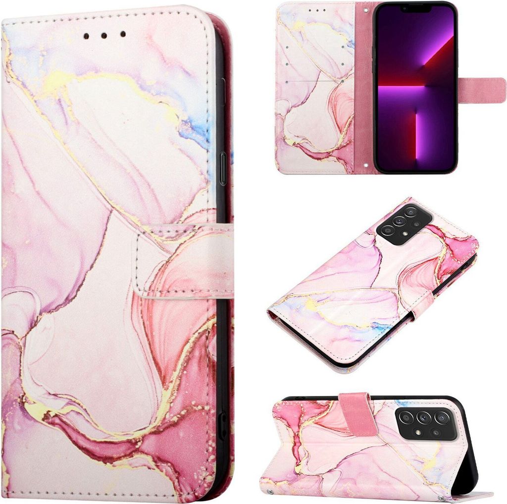Galaxy A73 5G Hülle, Marmor Motiv Kunstleder Tasche Wallet Kartenfächer mit Standfunktion Klapp Schutzhülle für Samsung Galaxy A73 5G Pink Weiß