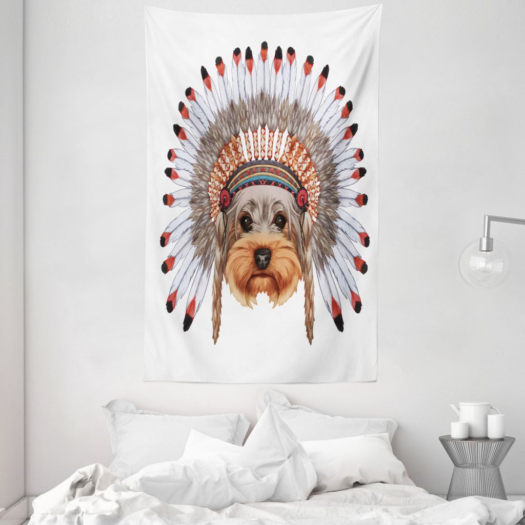 ABAKUHAUS Yorkie Wandteppich und Tagesdecke, Bonnet Tragen Hund aus Weiches Mikrofaser Stoff Waschbar ohne Verblassen Digitaldruck, 140 x 230 cm, M...