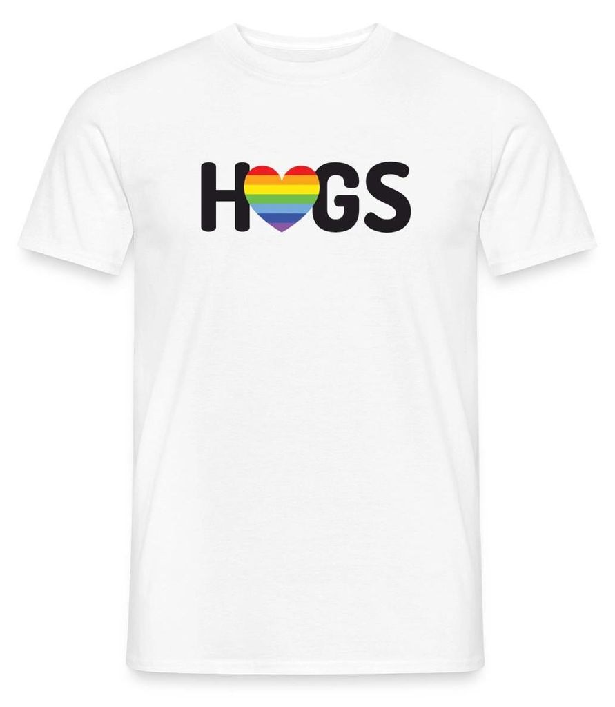 Spreadshirt Hugs LGBTQ+ Regenbogenherz Männer T-Shirt, XL, Weiß