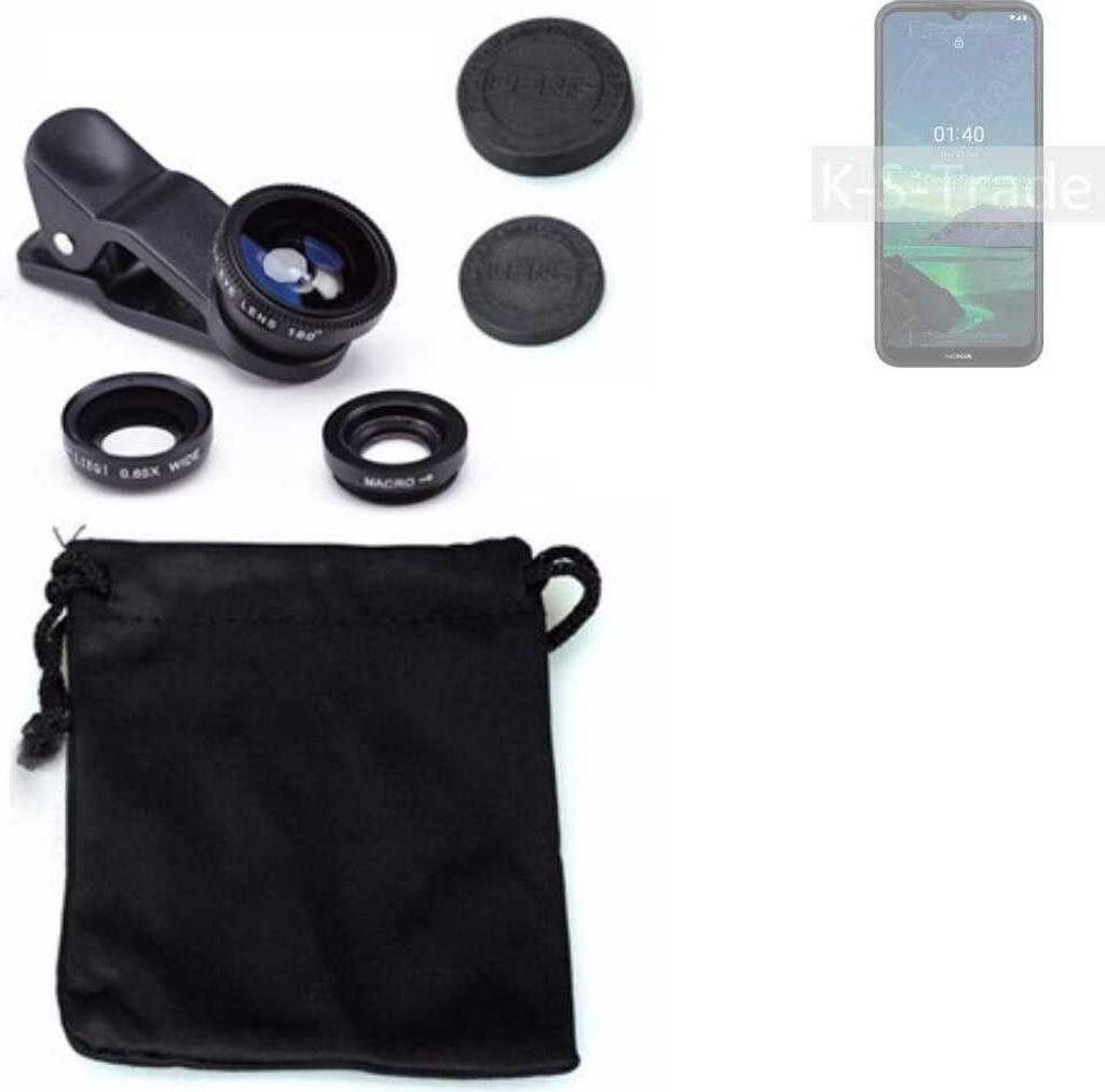 K-S-Trade Smartphone Kamera Linsen Set Kompatibel mit Nokia 1.4 3in1 Clip-On Kamera Adapter Macro Weitwinkel FishEye Fischauge Objektiv Linse