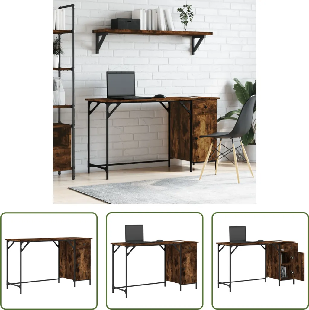 The Living Store Scrivania per computer in rovere fumé 131x48x75 cm Materiale in legno
