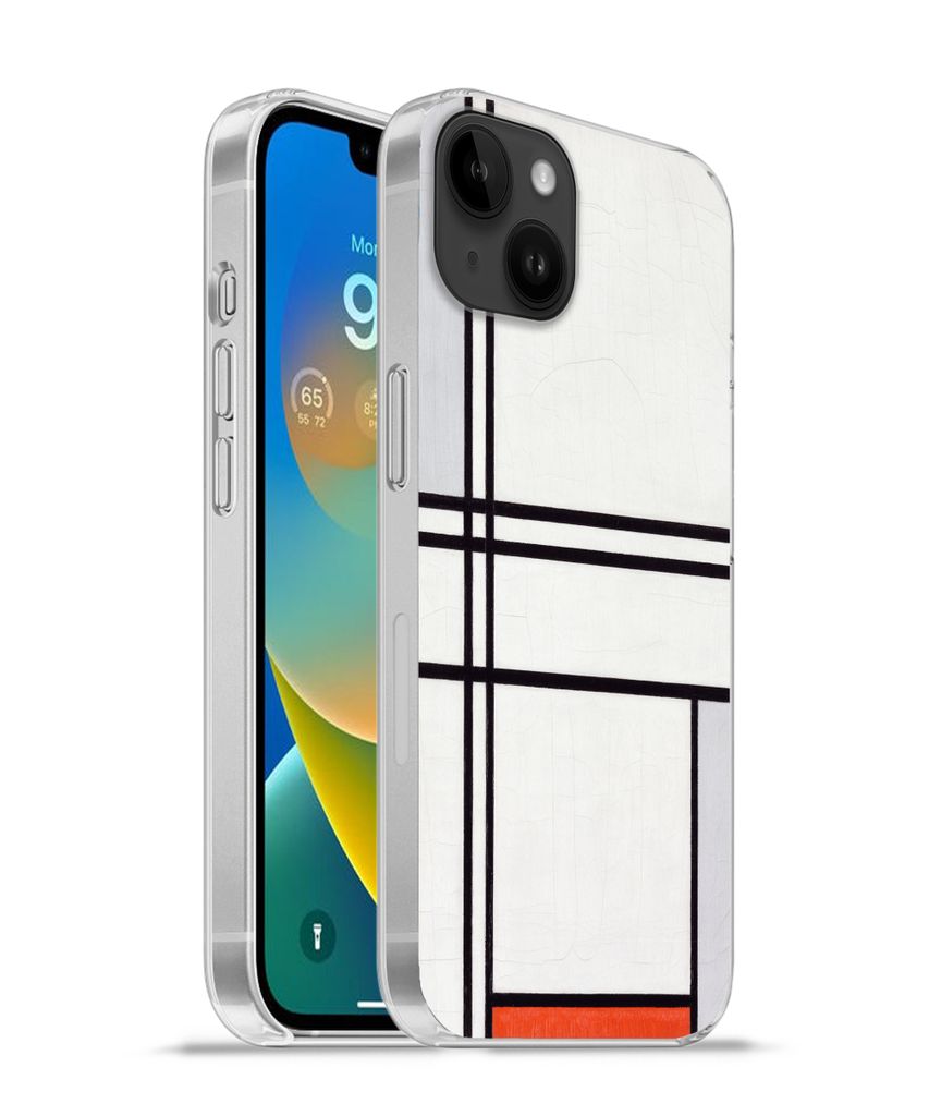 MuchoWow Handyhülle Schutzhülle Hülle für Apple iPhone 14 Plus - Soft case Komposition 1 mit Rot und Grau - Piet Mondrian Silikon Softcase Ha...