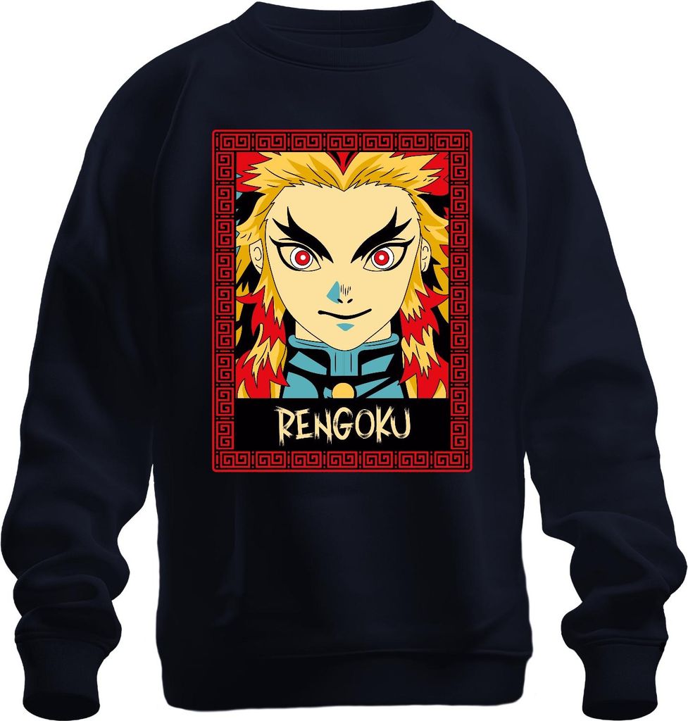 RENGOKU Kyojuro Demon Slayer Anime Flamme Geschenk Sammler Uni Sweatshirt Pullover, Navy, M