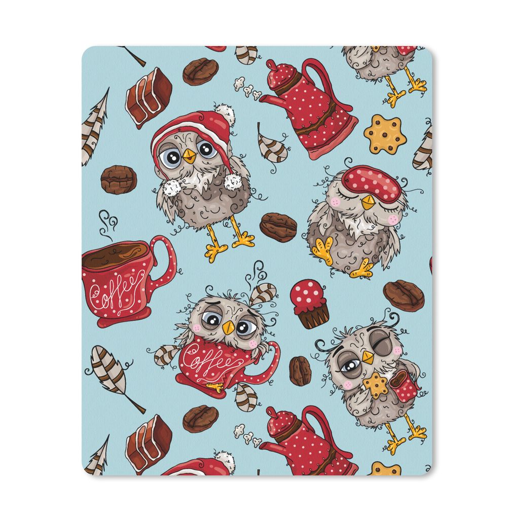 MuchoWow Mauspad Mousepad Schnittmuster - Eule - Frühstück 30x40 cm - Mousepads - Maus Mat - Pad - Mausunterlage - Mausmatten