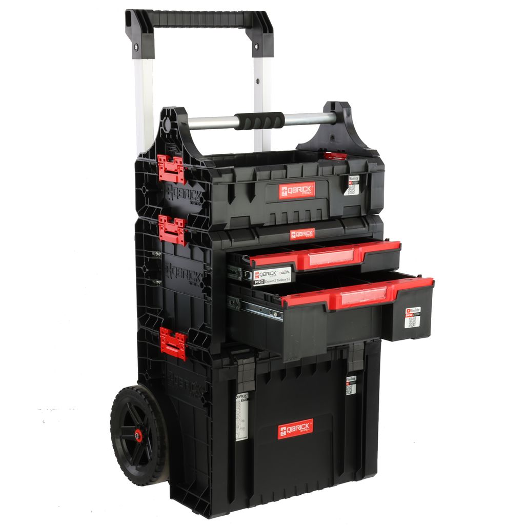 Werkzeugkasten-Set auf Rollen, Doppelschublade, Box mit Griff, modulares Set H 115 cm, Garage Werkstatt PRO