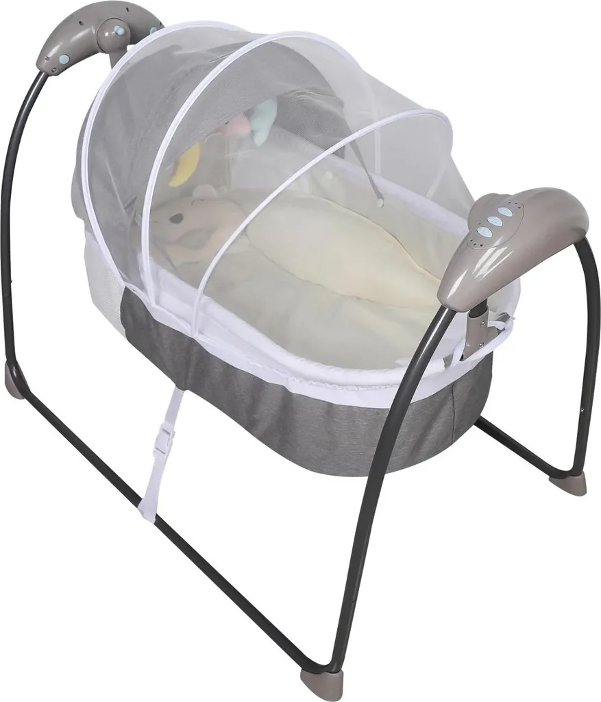 Balançoire bébé automatique grise : finis les bras fatigués, 3 vitesses