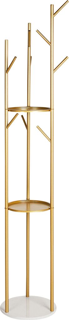 BELIANI Garderobenständer Gold u. Weiß Metall Marmor 175 cm Modern Stilvoll Praktisch Freistehend Ablageflächen 5 Haken Kleiderständer für Flur