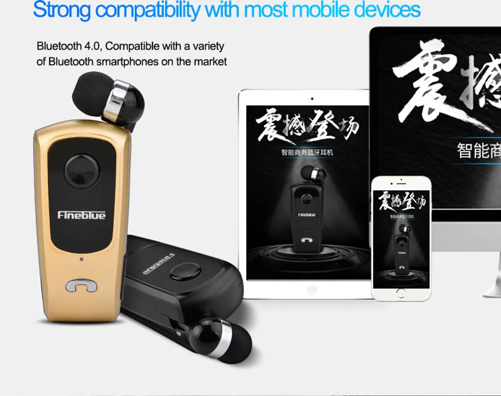 Auricolare Bluetooth FineBlue Mini - Senza Fili con Filo Retrattile - 3