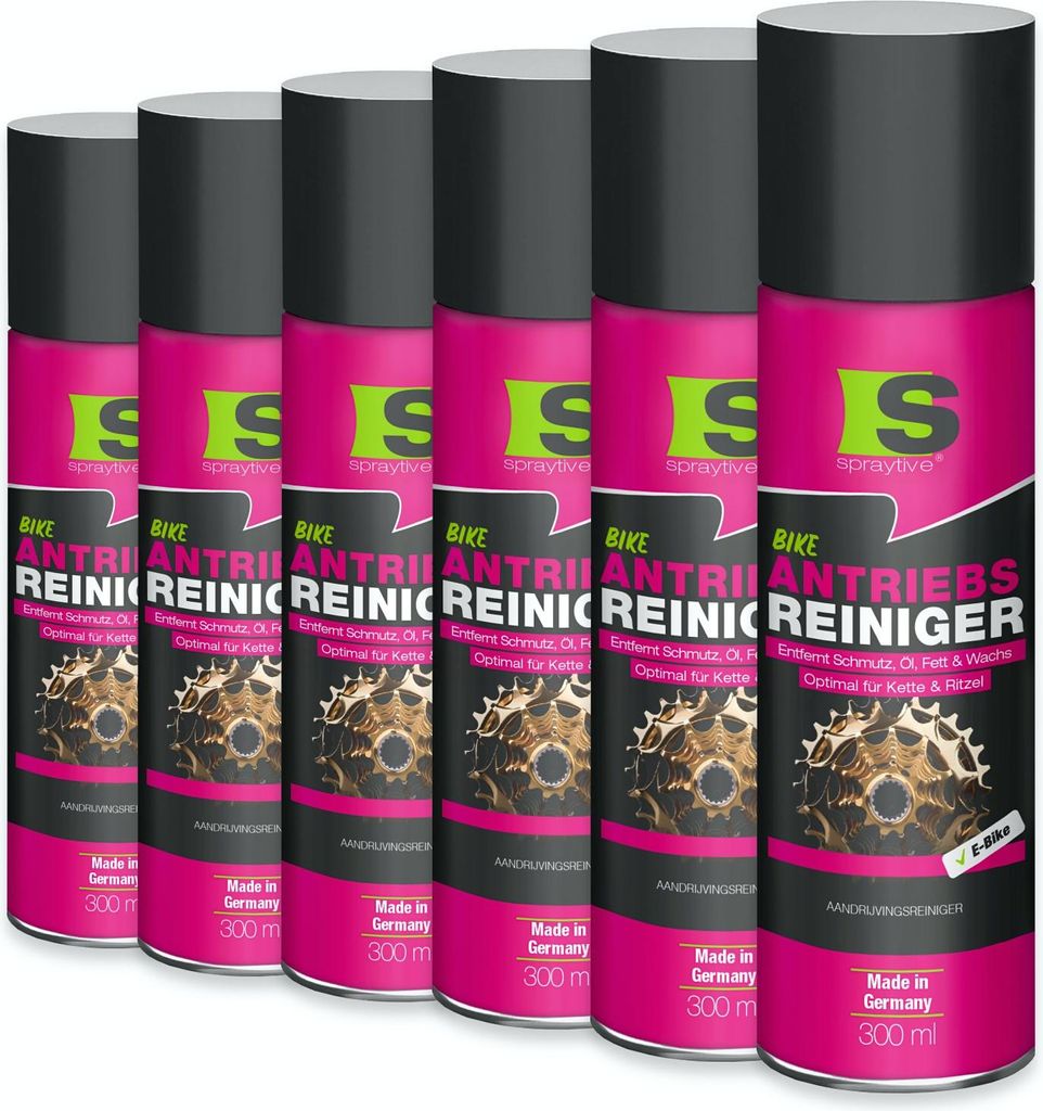 Spraytive 6x 300ml Antriebsreiniger Spray – Kettenreiniger für Fahrrad & E-Bike – entfernt Öl, Fett & Wachs – reinigt Kette, Ritzel & Antrieb