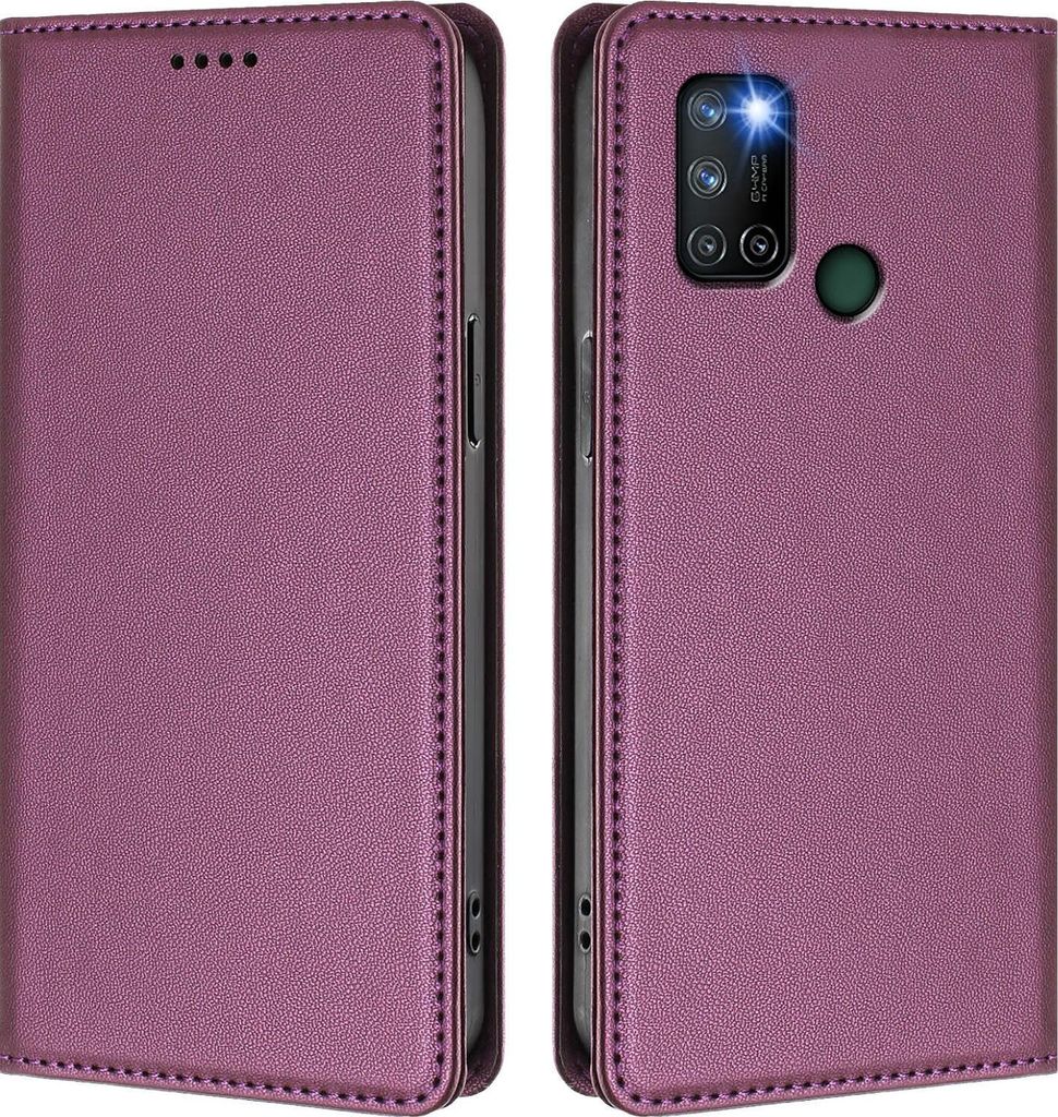 Handyhülle für Realme C17, Kunstleder Klapphülle Stoßfeste Magnetische Hülle mit Ständer Lila