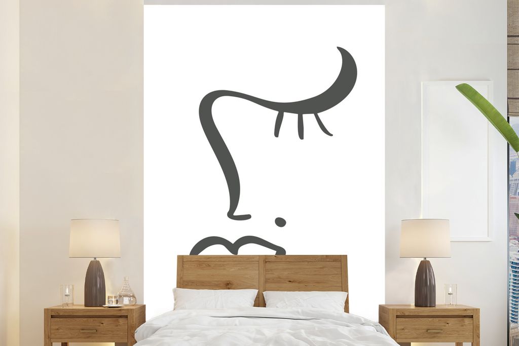 MuchoWow Fototapete für Wohnzimmer oder Schlafzimmer Wandtapete Vinyl Motivtapete Frau - Gesicht - Minimalismus - 195x300 cm - Das Hintergrundbild