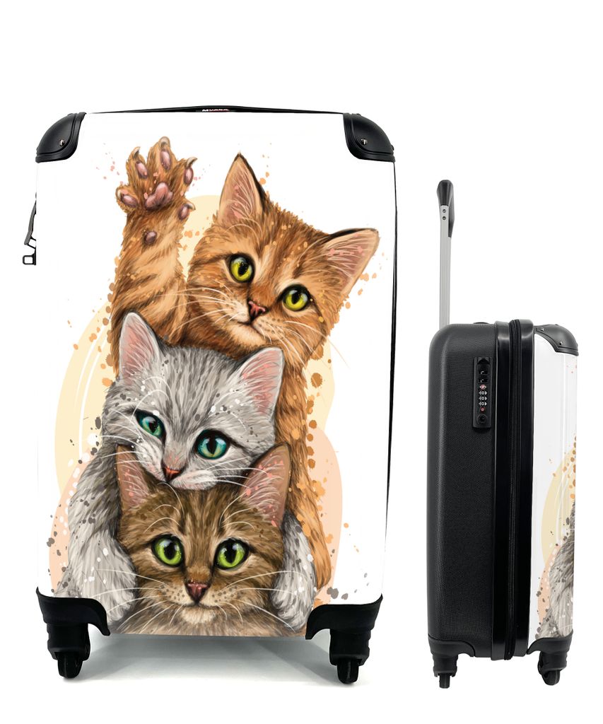 MuchoWow Koffer Handgepäck Trolley Rollkoffer Kleine Reisekoffer mit 4 Rollen - Katzen - Illustration - Haustiere - Katze - Cabin Size < 55x40x2...