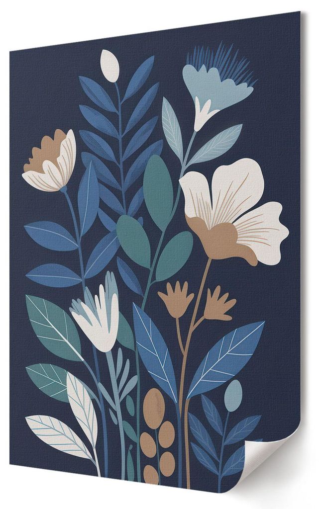 Blüten und Blätter- Kunstdruck A2 (42x59 cm) - Boho, kindlich, romantisch- Wandbild für Wohnzimmer Schlafzimmer & Flur, Modernes Poster Wanddeko...