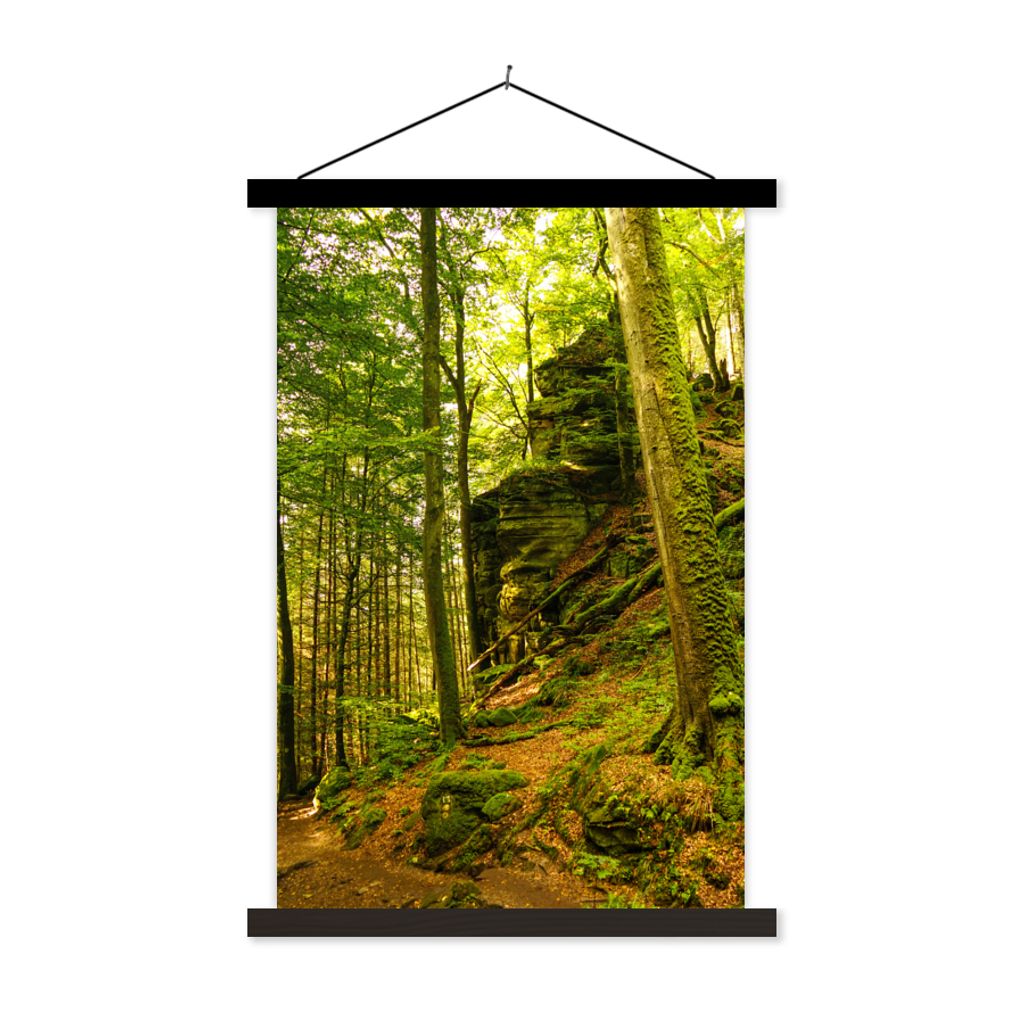MuchoWow Textilposter Bäume - Stein - Wald - Natur - Pflanzen 40x60 cm mit schwarzem Rahmen - Wanddekorationen