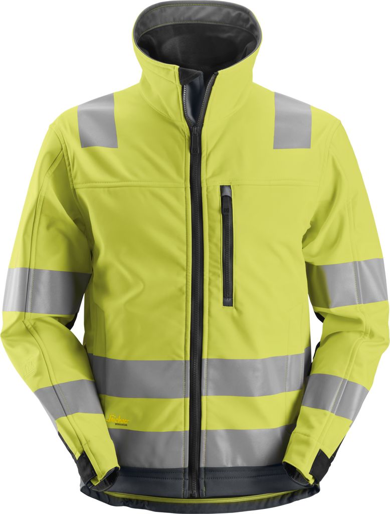 Snickers AllroundWork Hi-Vis Softshell Arbeitsjacke, Kl. 3, EN 20471 HV-Gelb-Stahlgrau-L