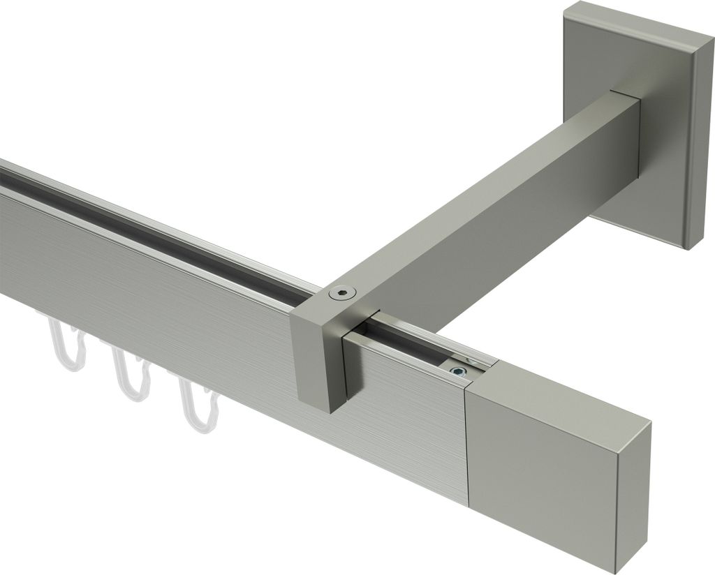 Interdeco Innenlaufstange / Gardinenstange mit Innenlauf Edelstahl-Optik, Typ Smartline Lox (Quader), 14x35 mm 1-läufig, 120 cm