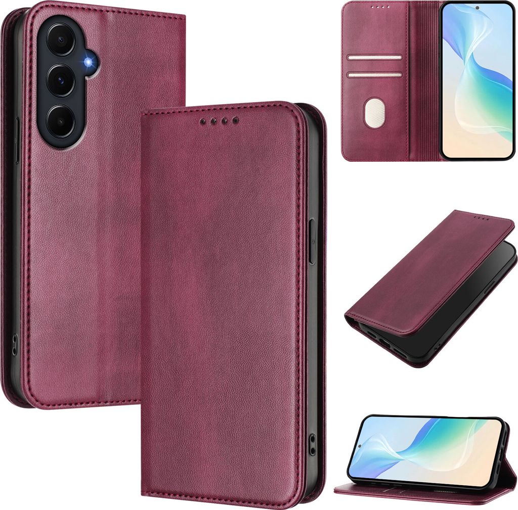 Handyhülle für Samsung Galaxy A55, Vintage Leder RFID Schutz Kartenfach Standfunktion Magnetische Klapphülle Rot