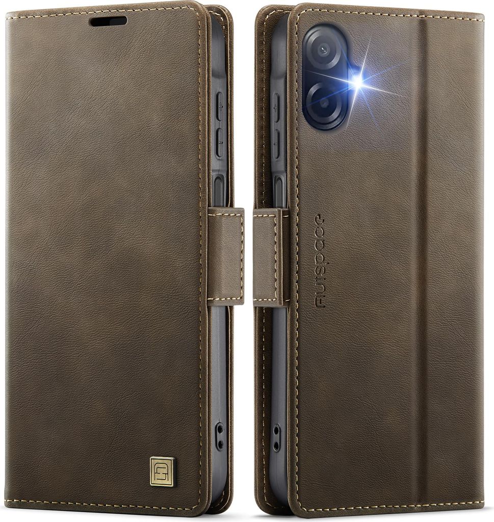 Lederhülle für Samsung Galaxy A07 5G/4G, RFID Schutz Handyhülle mit Magnetverschluss, Kartenfächern und Ständer Braun