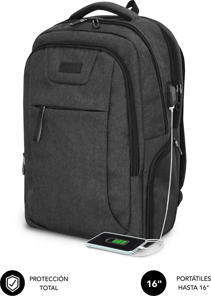 Subblim Professional Air Padding Sac à Dos Ordinateur 16 Pouces Noir USB