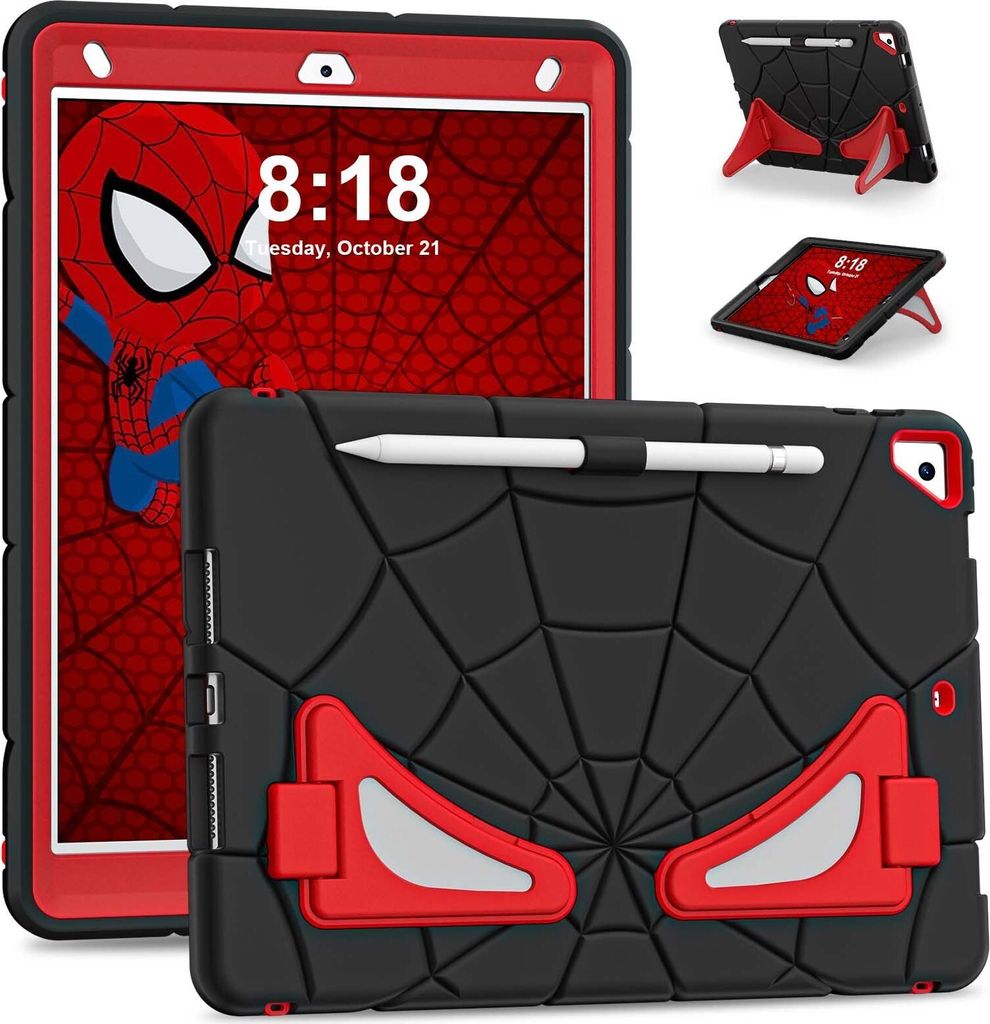 Schutzhülle für iPad 10.2 2021/2020/2019, iPad 9th/8th/7th Gen Hülle Robuste Stoßfeste Ständer für Kinder Jungen Schwarz Rot