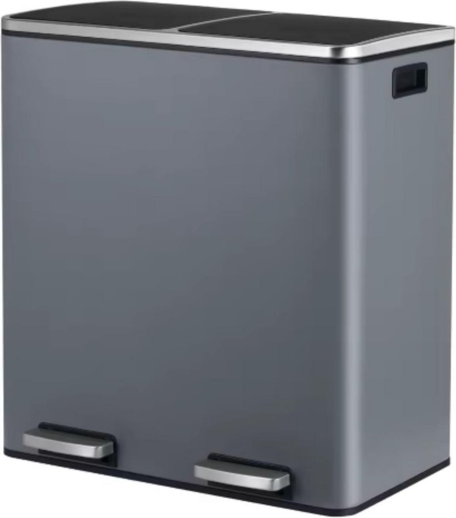 Treteimer 2 Fächer – 60L – Mülltrennung – Berührungslos – Edelstahl – Soft-Close – Rutschfest – Grau