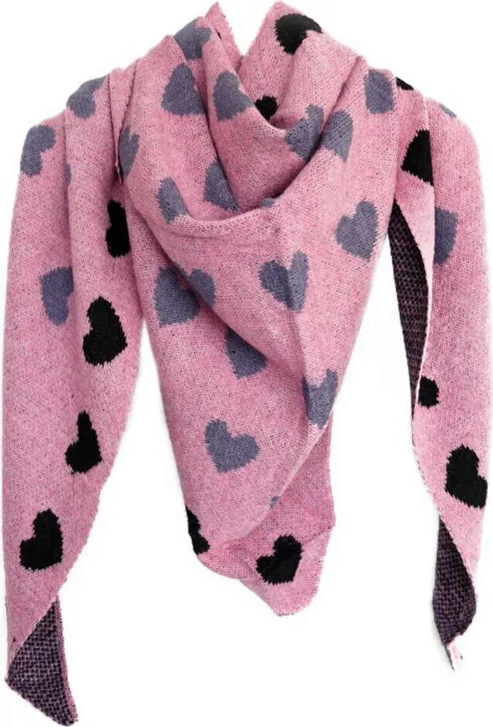 Sciarpa Donna Cuori Grigio Rosa 200x90 cm - Regalo di Qualità Triangolo