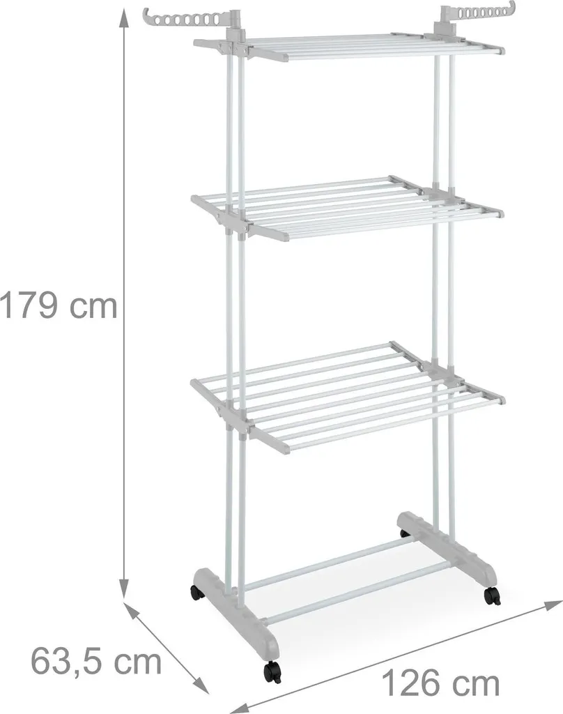 Séchoir à linge grande capacité avec ailes pliables et roues intégrées - 3
