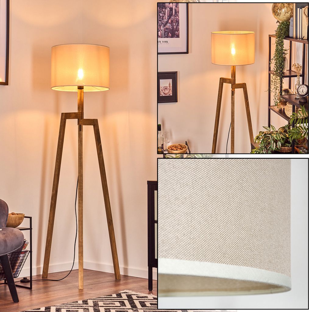 Schiavonea Stehlampe aus Holz/Metall/Stoff in Natur/Schwarz/Beige