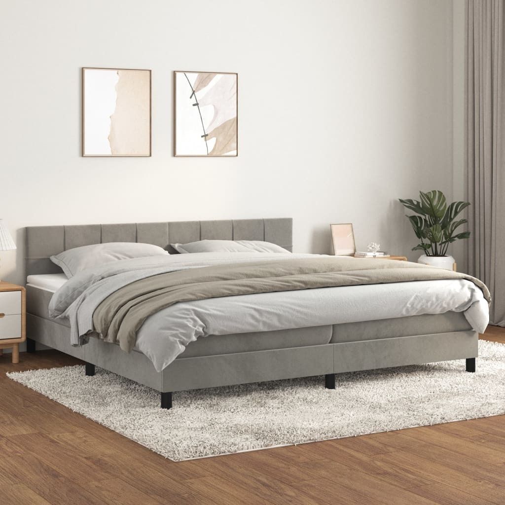 The Living Store Boxspringbett mit Matratze Hellgrau 200x200 cm Samt