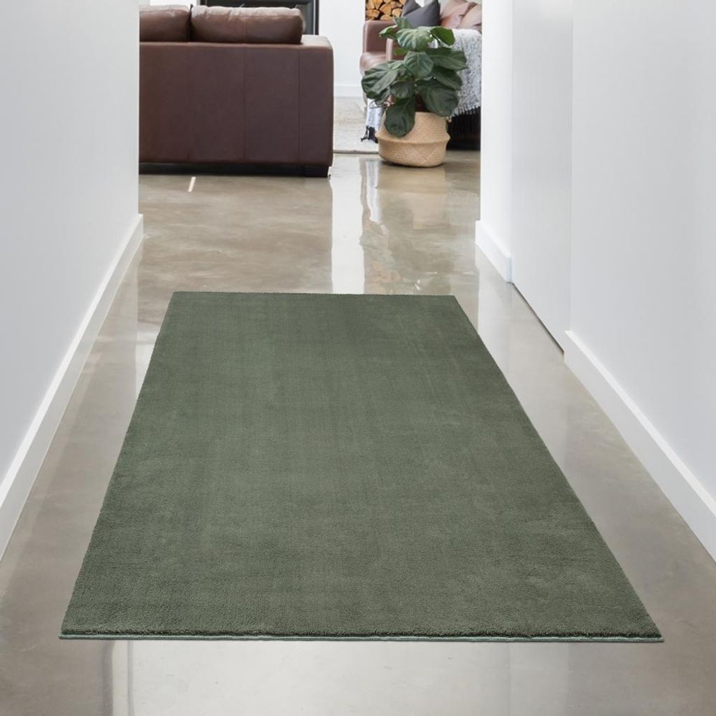 Wohnzimmer Teppich in Grün - Komfort mit flauschigem Uni Produktbild 