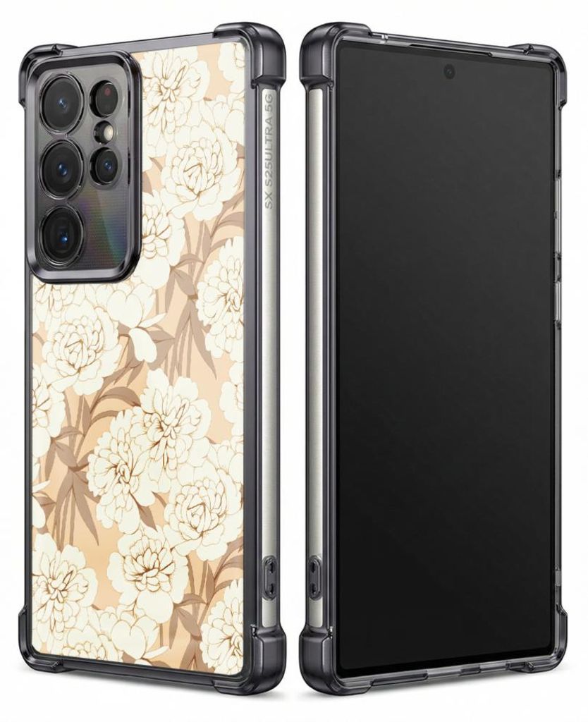 Personalisierte Hülle mit Bild für Samsung Galaxy S23 FE Elektroplattiert TPU Stoßdämpfer Handyhülle mit Blumenmuster in Beige- und Cremetönen