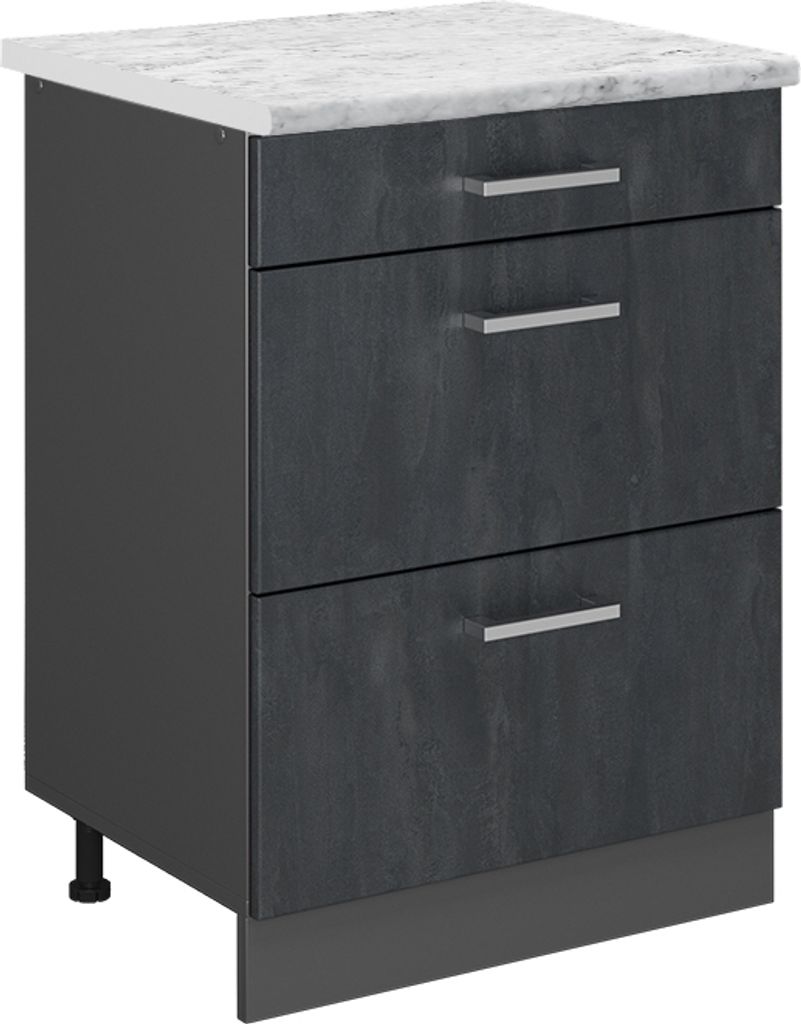 Küchenunterschrank Vicco R-Line Schwarz Beton 60 cm AP Marmor, Model 47600